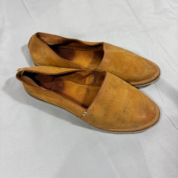 FRYE Brown Leather Camel Buffed Nubuck Slip on Milly A Line Flat Loafer Shoes 7 - Picture 4 of 7